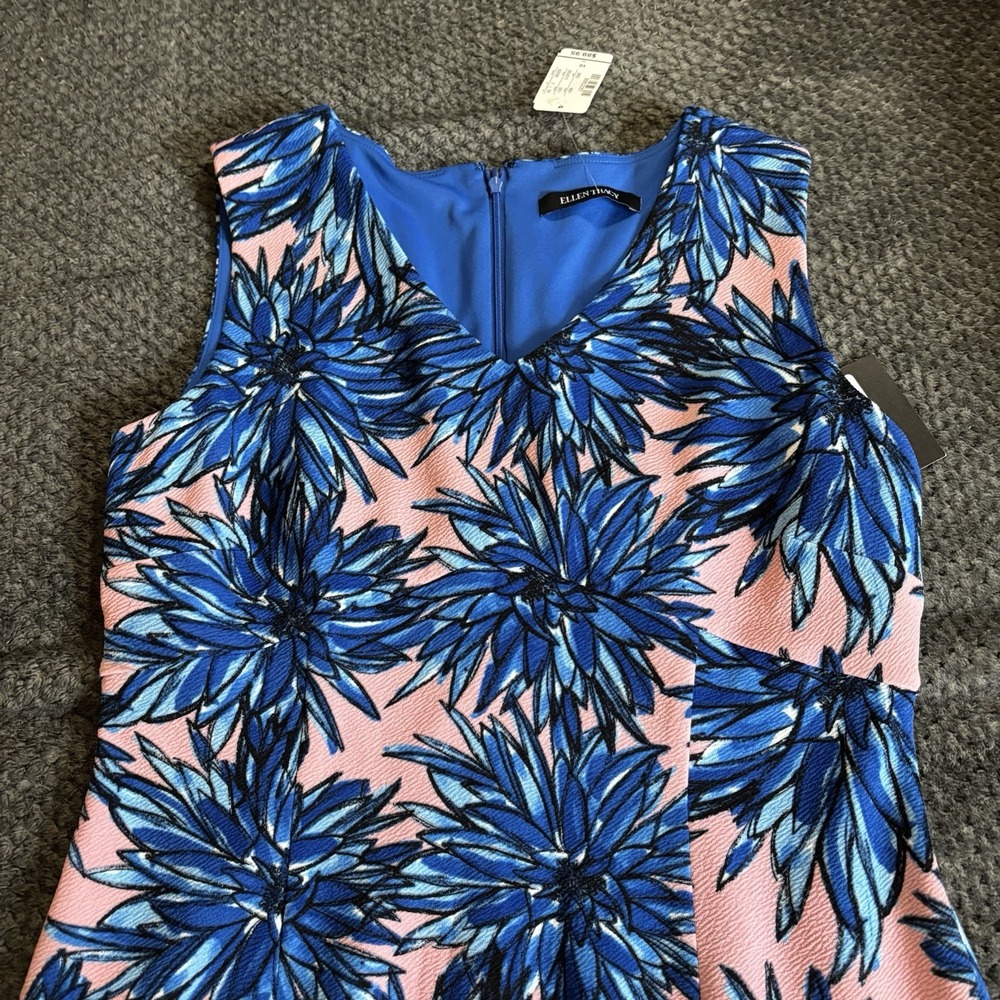 NWT Ellen Tracy Blue Pink‎ Dress Sleeveless Sheath Stretch Career Office Size 10 - Picture 3 of 10